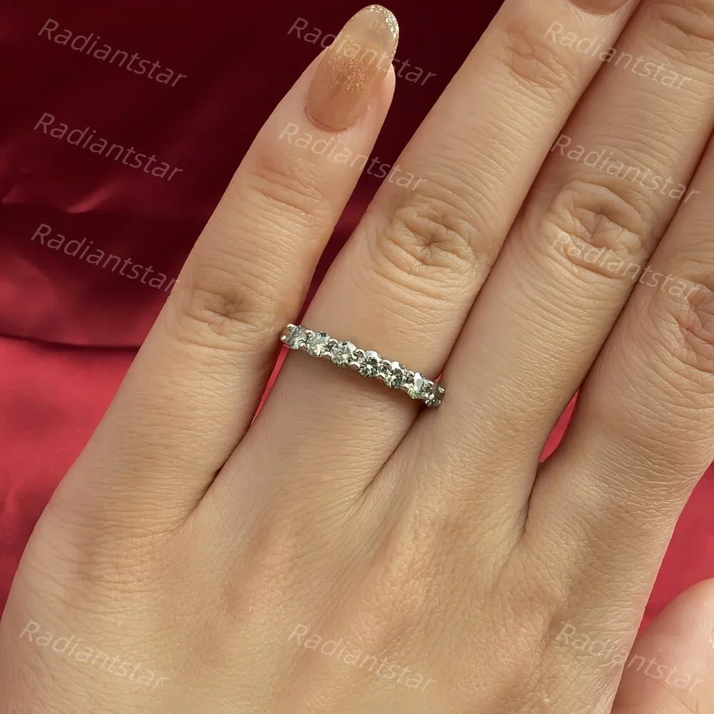 NEW Certified 3mm Blue Green Moissanite 7 Stone Half Eternity Band Ring